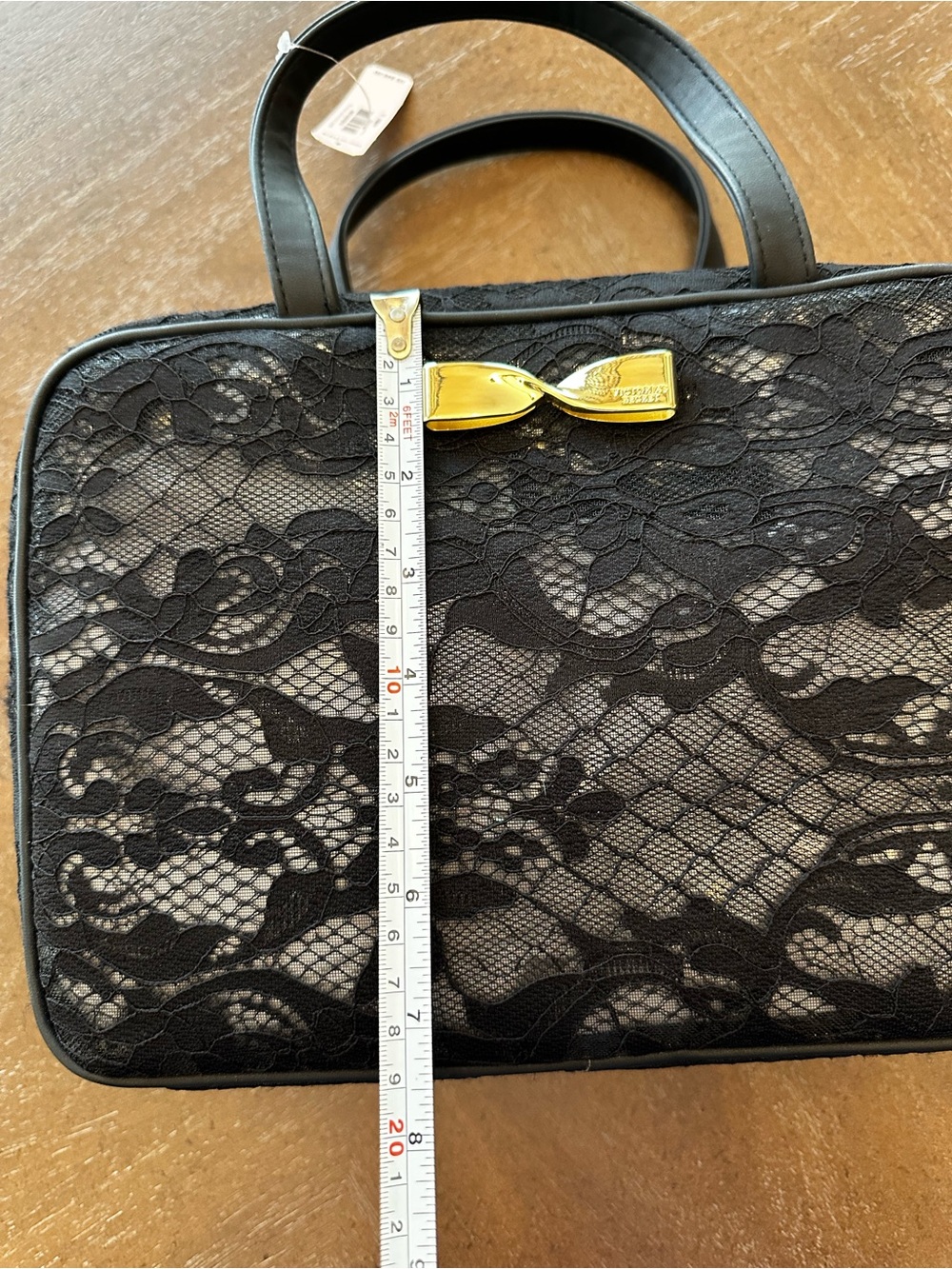 Victoria's Secret Black Lace Top-Handle Cosmetic Bag with Gold Bow - Picture 13 of 14